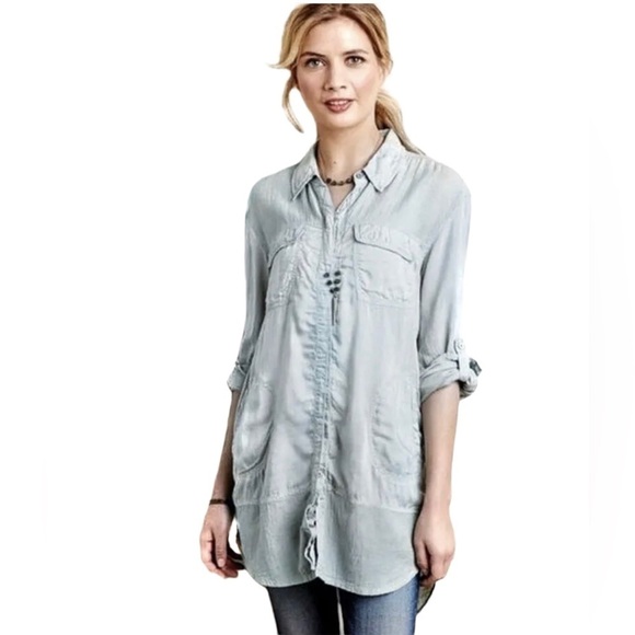 Holding Horses x Anthropologie -Oversized Button Up Tunic Blouse Sz XS - Picture 1 of 5